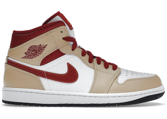 Jordan 1 Mid Light Curry Cardinal